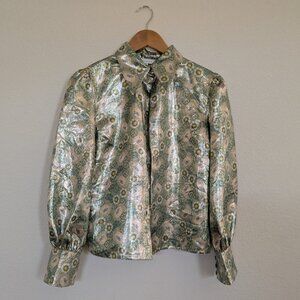 Halloween 🎃 Disco Queen xs Vibrant Metalshine Blouse w/Puff Sleeves 70's Vibe